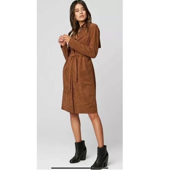 BlankNYC Size Large Coco Jacket Faux-Suede Belted Trench Coat Brown - Picture 1 of 15